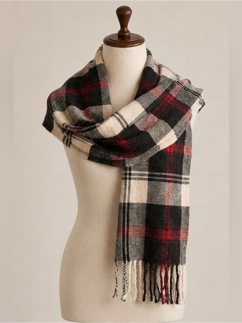 Jessica Soft Plaid Chenille Viscose Scarf with Fringes